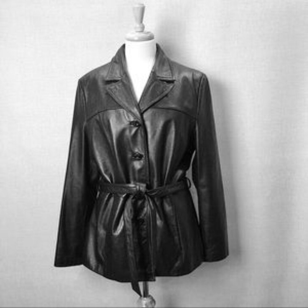 WILSON'S LEATHER Jacket Black Belted MAXIMA Size Large